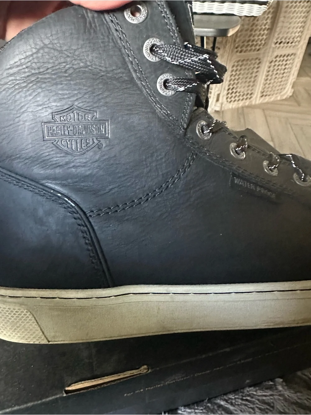 Harley-Davidson Black Lace-Up Leather Work Boots - Picture 2 of 6